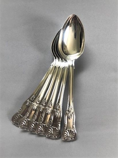 A Fabulous Victorian Set of 6 Kings Pattern Silver Table Spoons