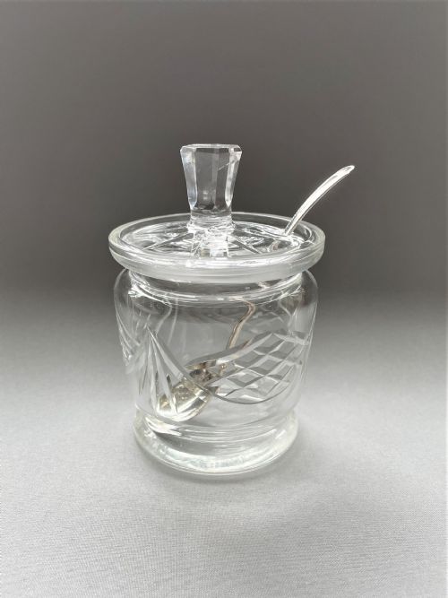 A Cut Glass Edwardian Preserve Jar with Hallmarked Silver Spoon