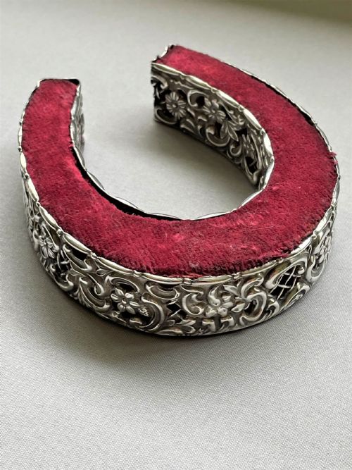 A Large Victorian 'Lucky Horseshoe' Silver Pin Cushion