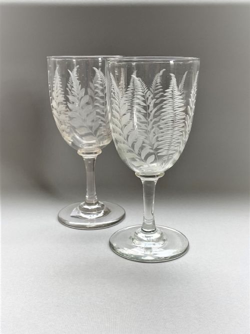 fig 1. A lovely pair of fern etched Victorian wine goblets