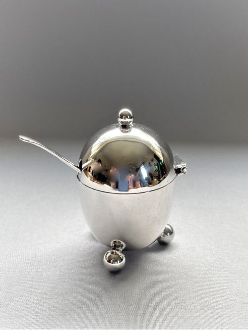 An Unusual Victorian Novelty Silver 'Egg' Mustard Pot & Spoon