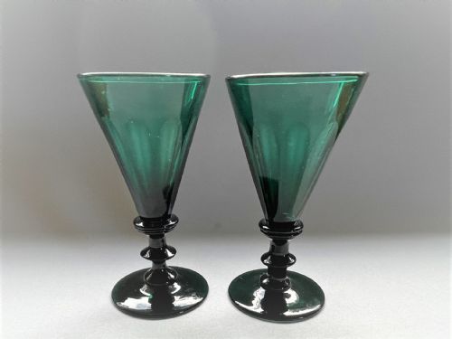 A Pair of Georgian Bristol Green Wine Flutes