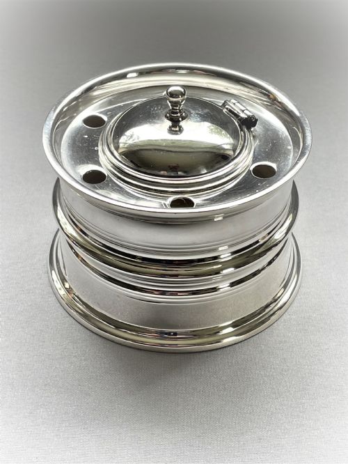 A Handsome Barnard Family Silver 'Fishing Reel' Inkwell