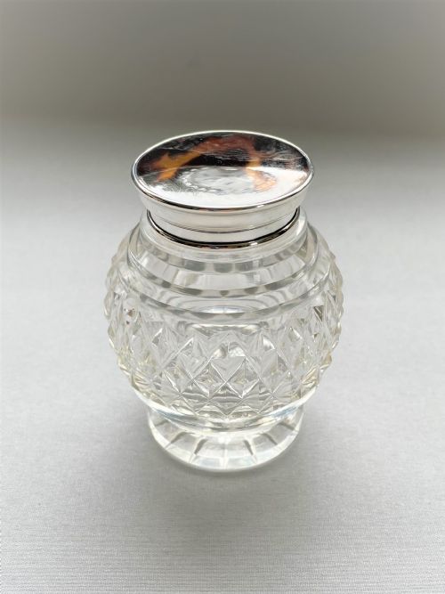 fig 1. A lovely silver & tortoiseshell mounted cut glass jar