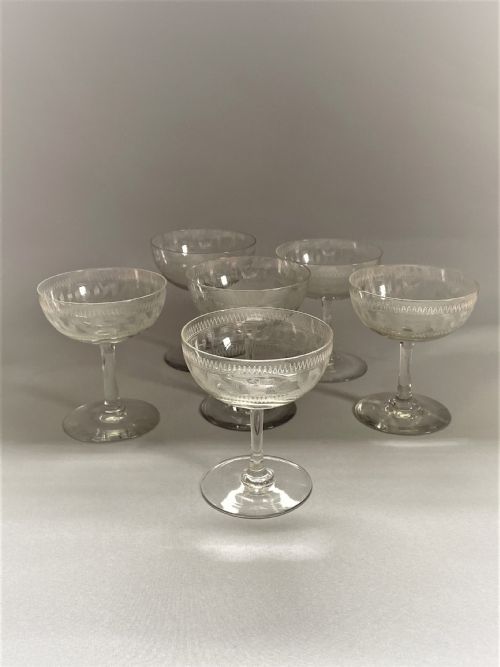 fig 1. A set of 6 Edwardian Greek Key pattern champagne glasses