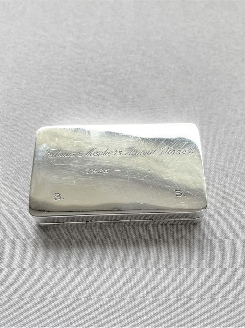 fig 1. A Royal College of Surgeons Commemorative silver snuff/pill box