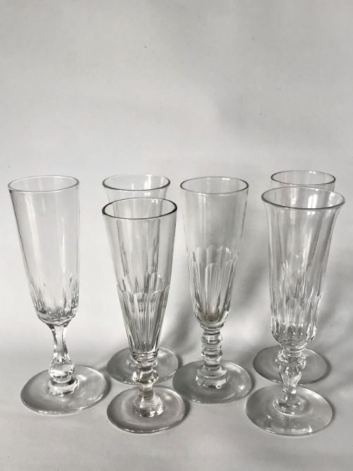A Harlequin Set of 6 Victorian Champagne Flutes