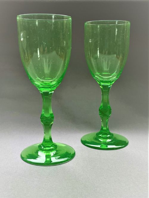A Fabulous Pair of Victorian Uranium Wine Glasses