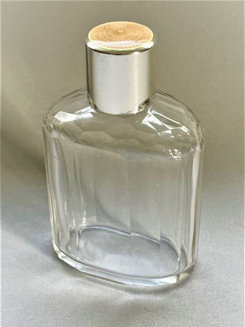 An Art Deco Silver & Guilloche Enamel Lidded Cologne Bottle