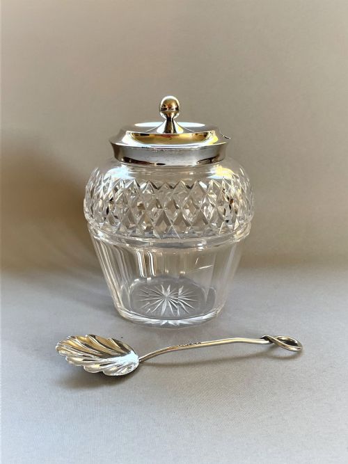 fig 1. A stylish Edwardian silver & cut glass preserve jar & spoon
