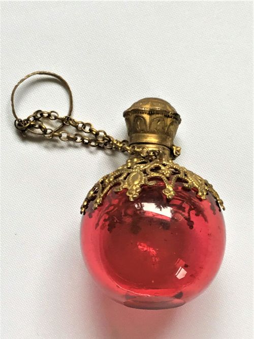 A Gorgeous French Cranberry and Ormolu Scent Bottle