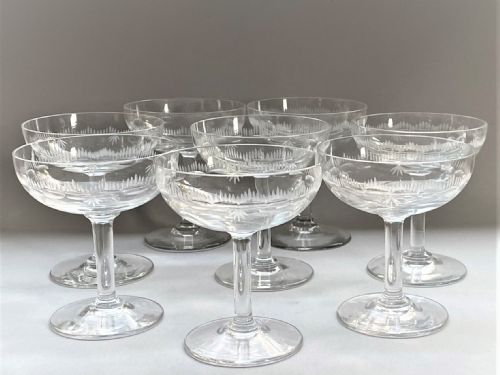 A Good Set of 8 Edwardian Etched Champagne Bowls