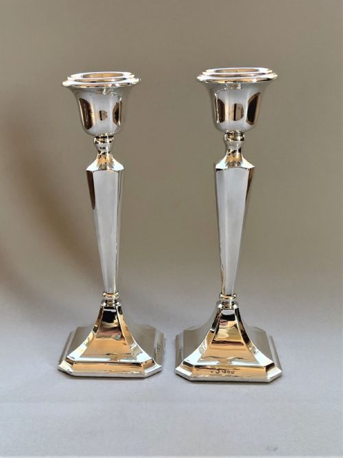 A Stylish Pair of Chester Hallmarked Silver Candlesticks