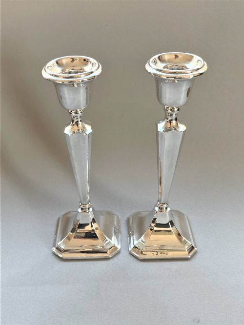 fig 1. A stylish pair of Chester hallmarked silver candlesticks