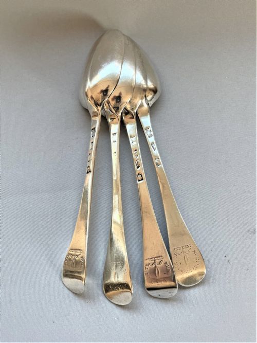 A Fabulous Set of 4 Rat-tail Early 18th Century Silver Table Spoons