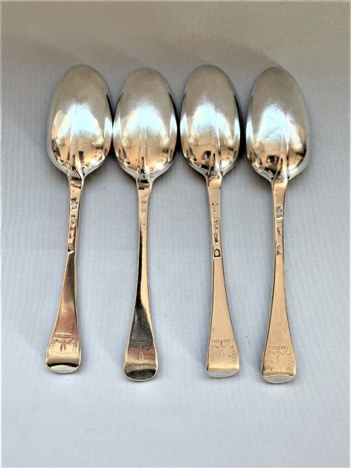 fig 1. A fabulous set of 4 rat-tail early 18th Century silver table spoons