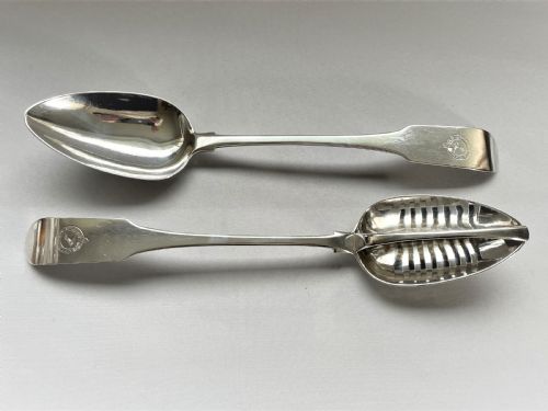 An Outstanding Duo of Irish Georgian Silver Basting/straining Spoons