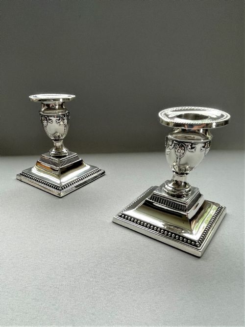 A Stylish Pair of Edwardian Silver Candle Sticks
