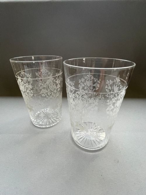 fig 1. A gorgeous pair of Edwardian etched water glasses