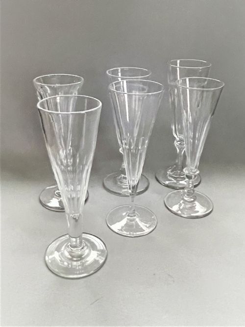 A Harlequin Set of 6 Victorian Champagne Flutes