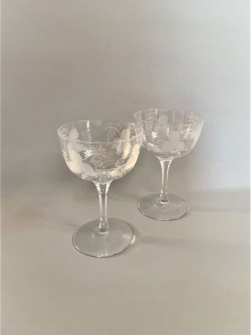 A Pair of Vine Etched Victorian Champagne Bowls