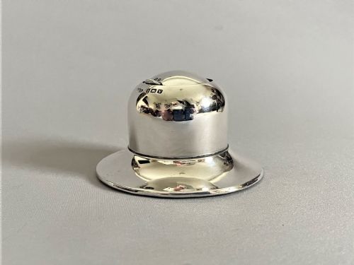 An Unusual Novelty 'Hat' Silver Inkwell