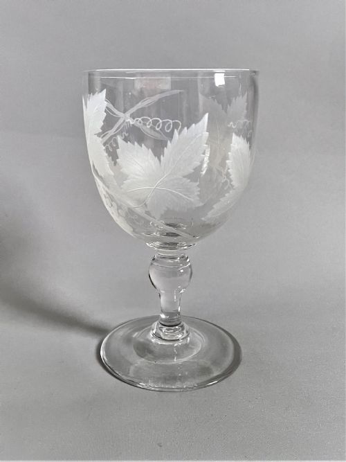 A Superb Victorian Fruiting Vine Etched Wine Goblet