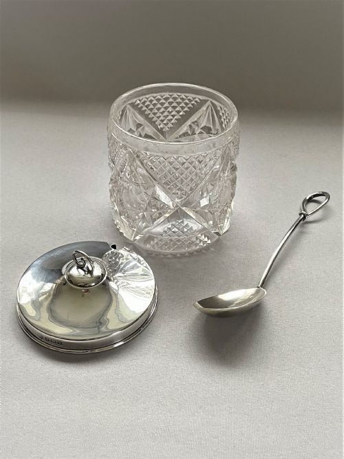 fig 1. An Edwardian silver mounted cut glass preserve jar & spoon