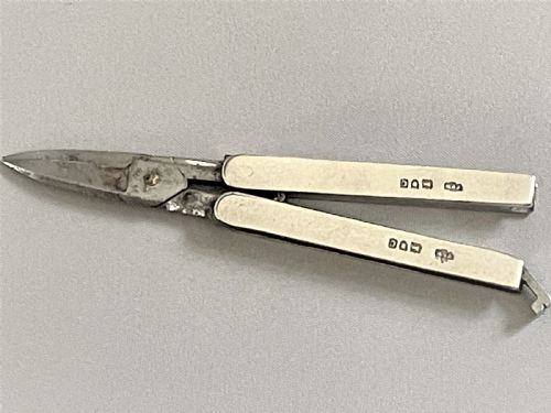 A Pair of Silver Handled Victorian 'Campaign' Folding Scissors