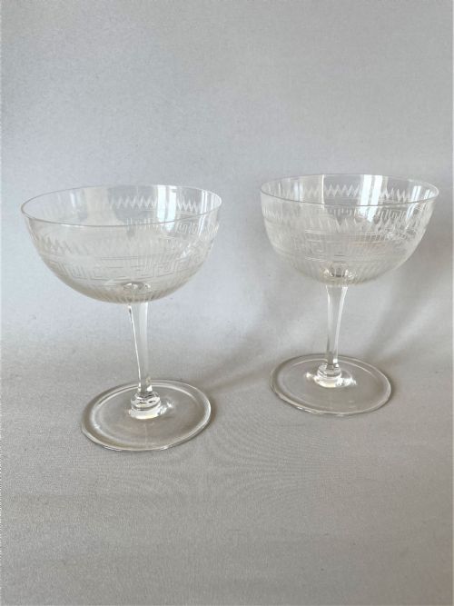 A Gorgeous Pair of Victorian Etched Champagne Coupes