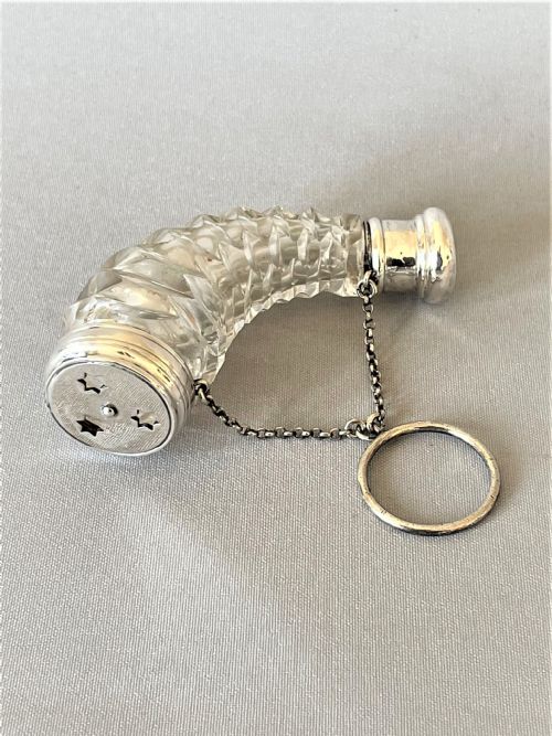 fig 1. A superb Victorian silver mounted cornucopia scent bottle