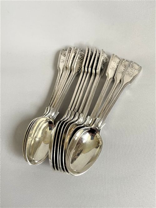fig 1. A superb set of 12 Victorian silver Fiddle, Thread & Shell teaspoons