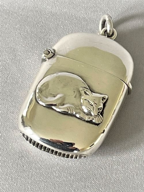 A Rare Edwardian Silver Cat Vesta