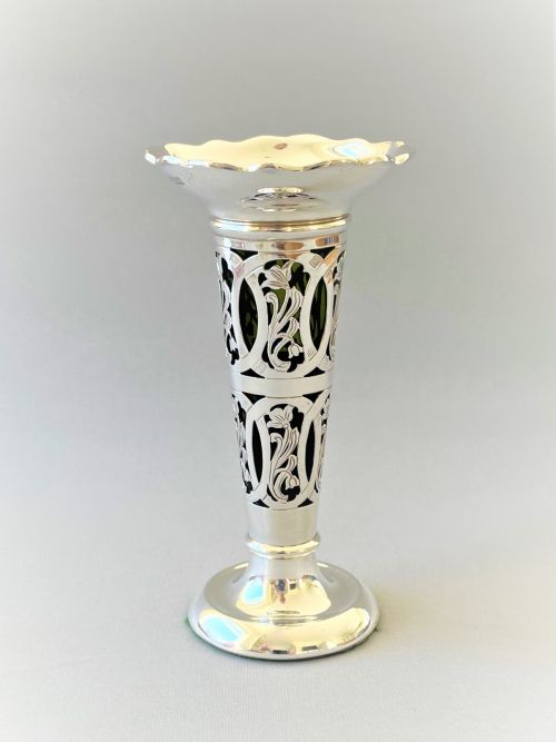 An Edwardian Chester Silver Bud Vase with Green Liner