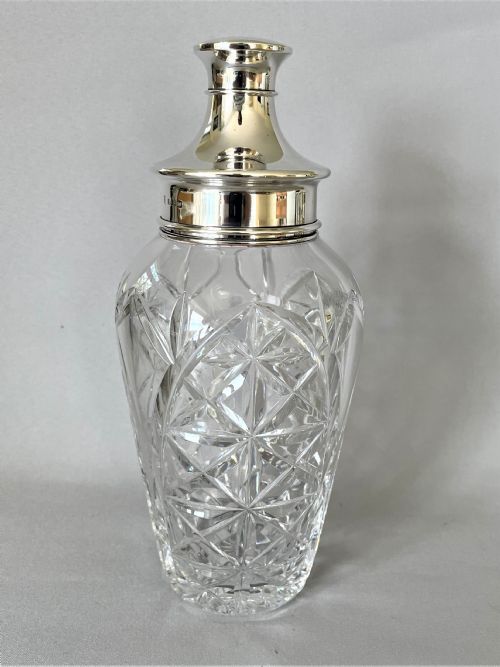 A Superb Hallmarked Silver & Cut Glass Cocktail Shaker