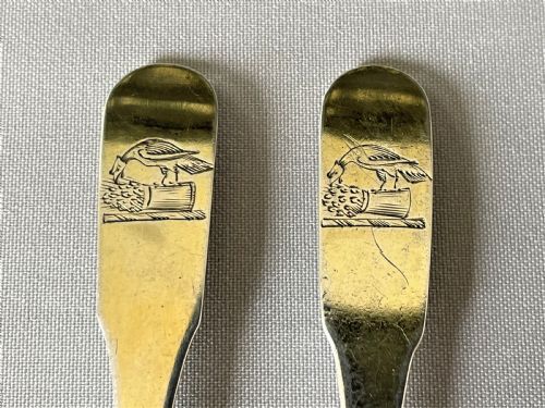 fig 1. A rare pair of Georgian Irish silver gilt large mustard spoons