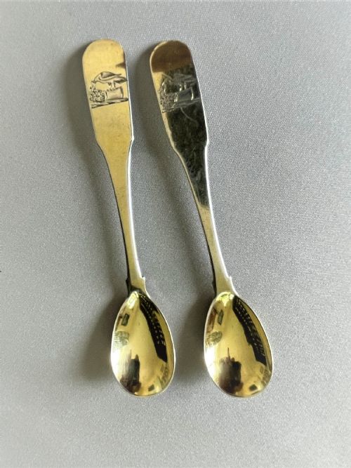 A Rare Pair of Georgian Irish Silver Gilt Large Mustard Spoons