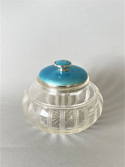A Gorgeous Art Deco Silver & Guilloche Enamel Mounted Trinket Jar