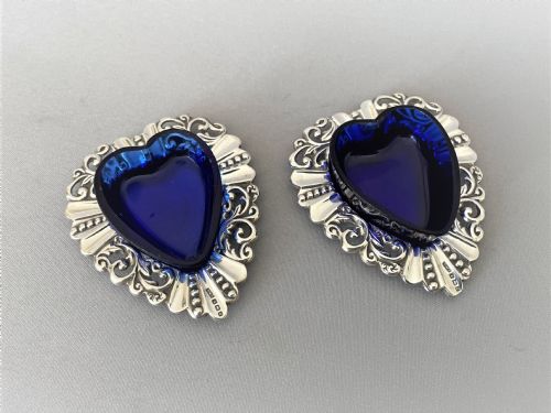 fig 1. A pair of Edwardian silver & glass heart shaped salt dishes