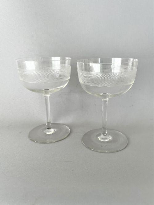 A Charming Pair of Etched Edwardian Champagne Coupes