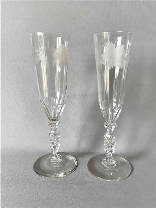 A Stunning Pair of Victorian Cut & Etched Champagne Flutes