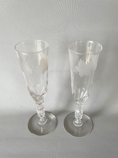 fig 1. A stunning pair of Victorian cut & etched champagne flutes