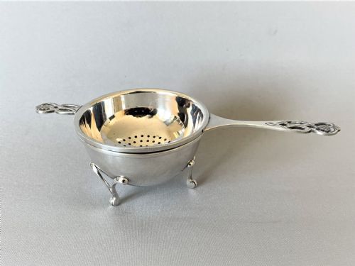 A Handsome Silver Tea Strainer & Matching Drip Cup