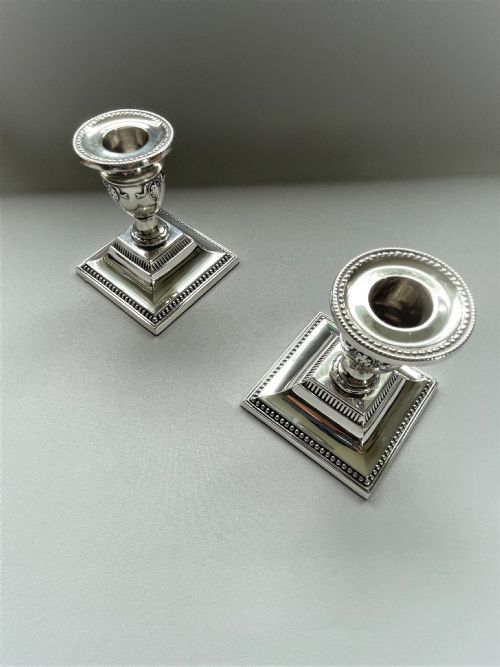 fig 1. A Charming pair of Edwardian silver dwarf candle sticks