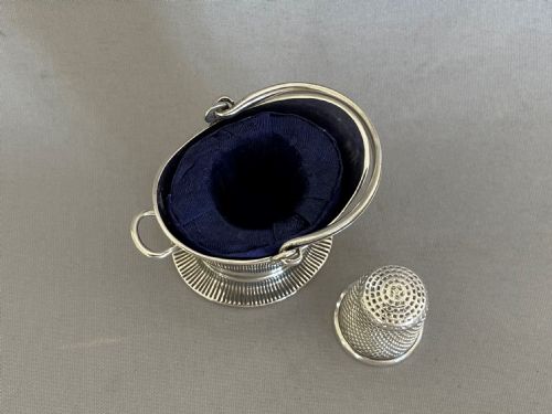 fig 1. A rare Edwardian novelty silver coal scuttle thimble holder & thimble