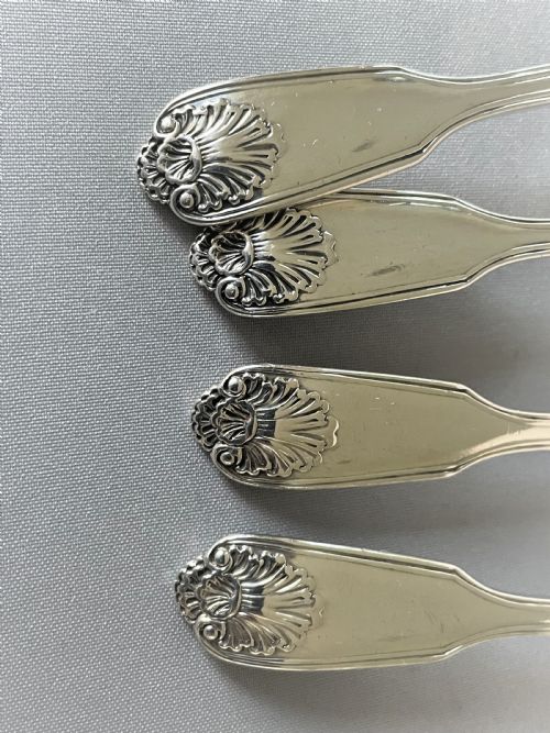 fig 1. A rare set of 4 silver fiddle, thread & husk pattern teaspoons