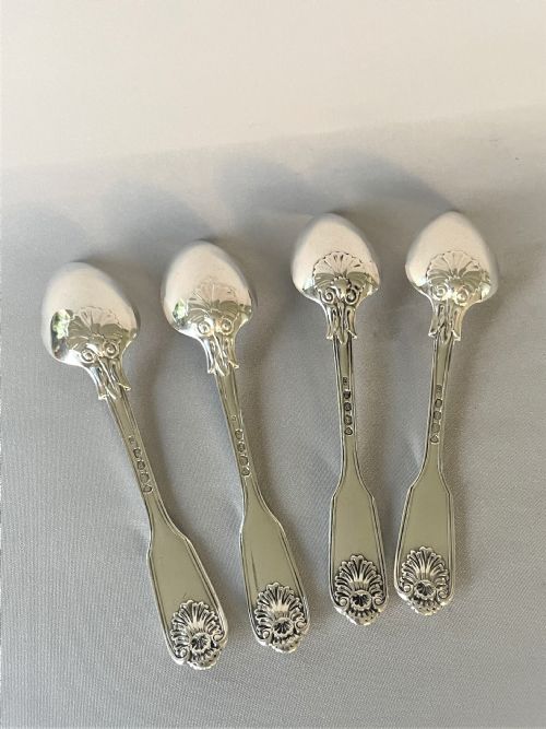 fig 2. A rare set of 4 silver fiddle, thread & husk pattern teaspoons