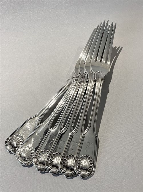A Matched Set of 6 Fiddle, Thread & Shell Table Forks