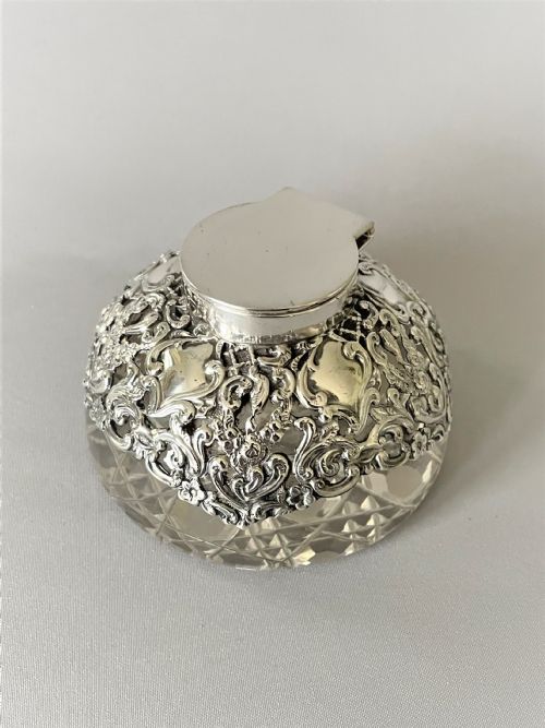 A Gorgeous Edwardian Silver Overlay Inkwell