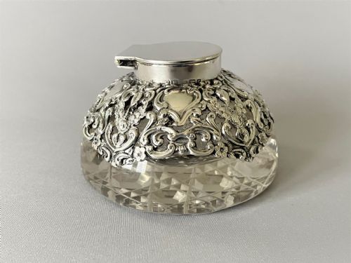 fig 1. A gorgeous Edwardian silver overlay inkwell